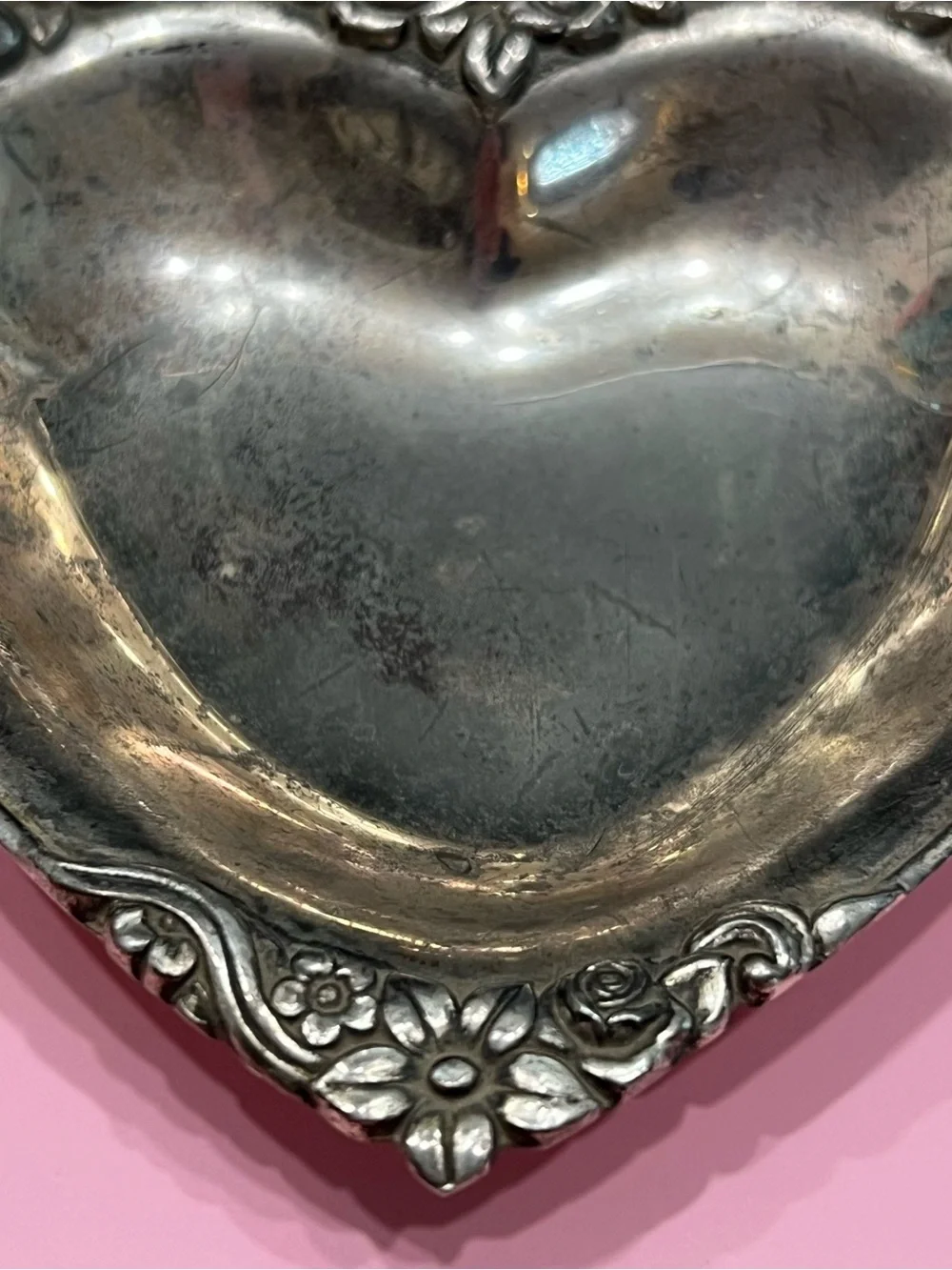 Vintage Silver Plate Heart Shaped Bon Bon Candy Trinket Dish Romantic Coquette
